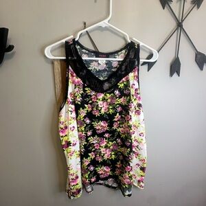 Krush Black and Pink Floral Tank Top